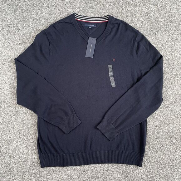 Tommy Hilfiger Mens Long Sleeve Cotton V-Neck Pullover Sweater Blue Size XXL NEW - Picture 2 of 11
